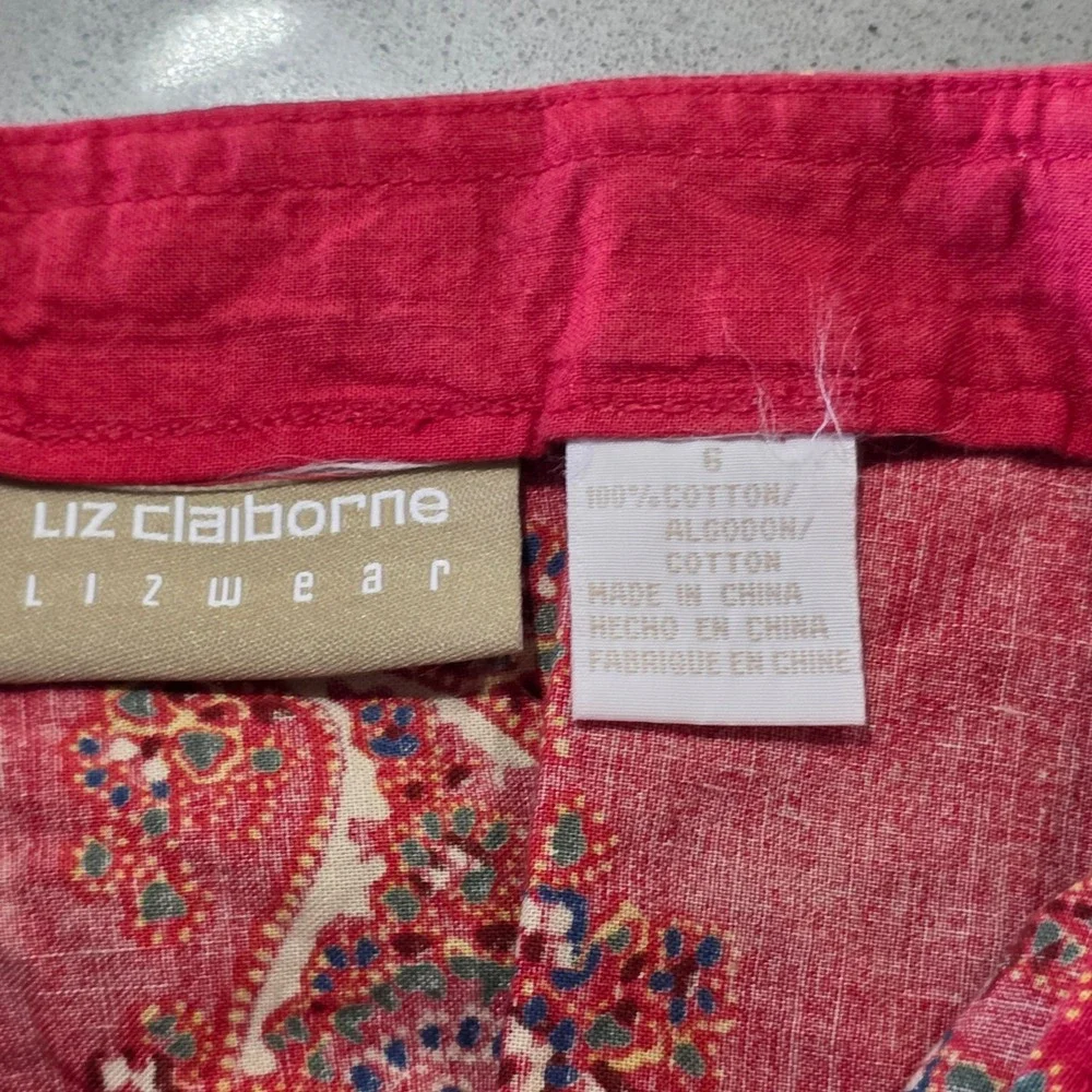 Liz Claiborne Lizwear Red Paisley Cotton Maxi Skirt Beaded Trim Size 6